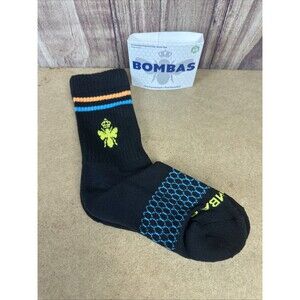 4 Pair XS Bombas Kid Size 2-8 Crew Socks Black Cushioned Antimicrobial Honeycomb